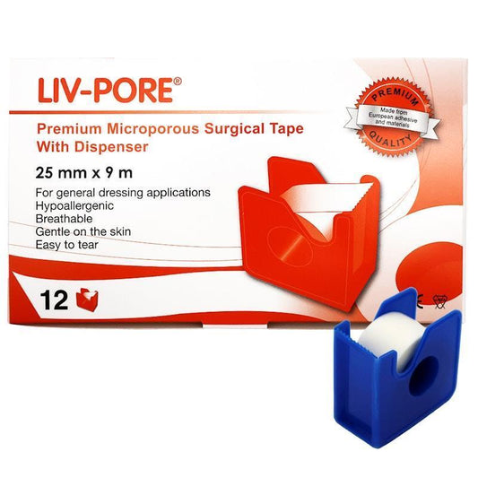 Livingstone Liv-Pore Premium Microporous Surgical Paper Tape - 25mm x 9m, 12 Pieces/Box