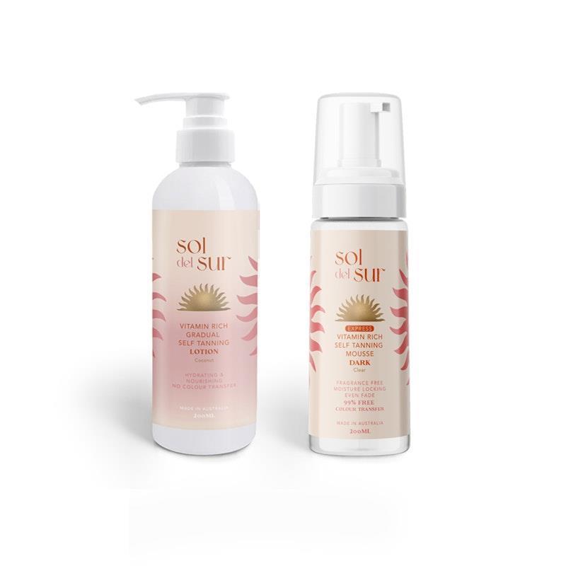 Sol del Sur Self Tan Glow Duo - Dark Clear Bundle for a Deep Tan