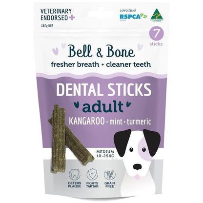 Bell & Bone Kangaroo, Mint & Turmeric Dental Sticks - Medium (10 Sticks)