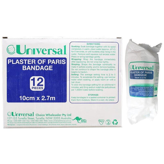 Universal Choice Plaster of Paris Cast Bandage - 10cm x 2.7m, 12 Pieces/Box