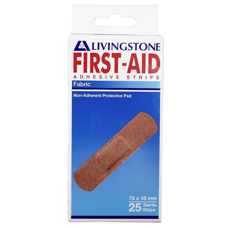 Livingstone Adhesive Fabric First Aid Strips with Pad Sterile 73 x 18mm 25 Pieces/Box
