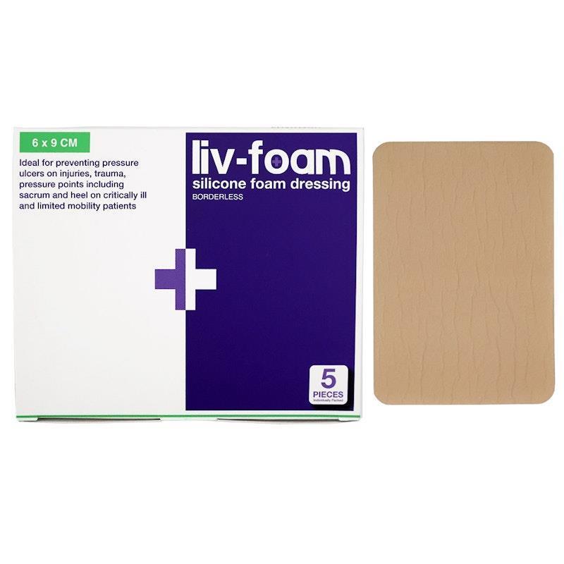 Livingstone Liv-Foam Silicone Foam Dressing Borderless Adhesive 6 x 9cm 5 Pieces/Box