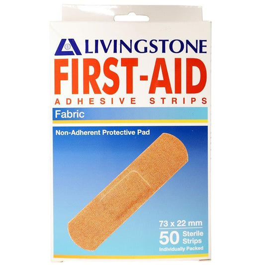 Livingstone Adhesive Fabric First Aid Strips with Pad - Sterile, 73 x 22mm, 50 Pieces/Box