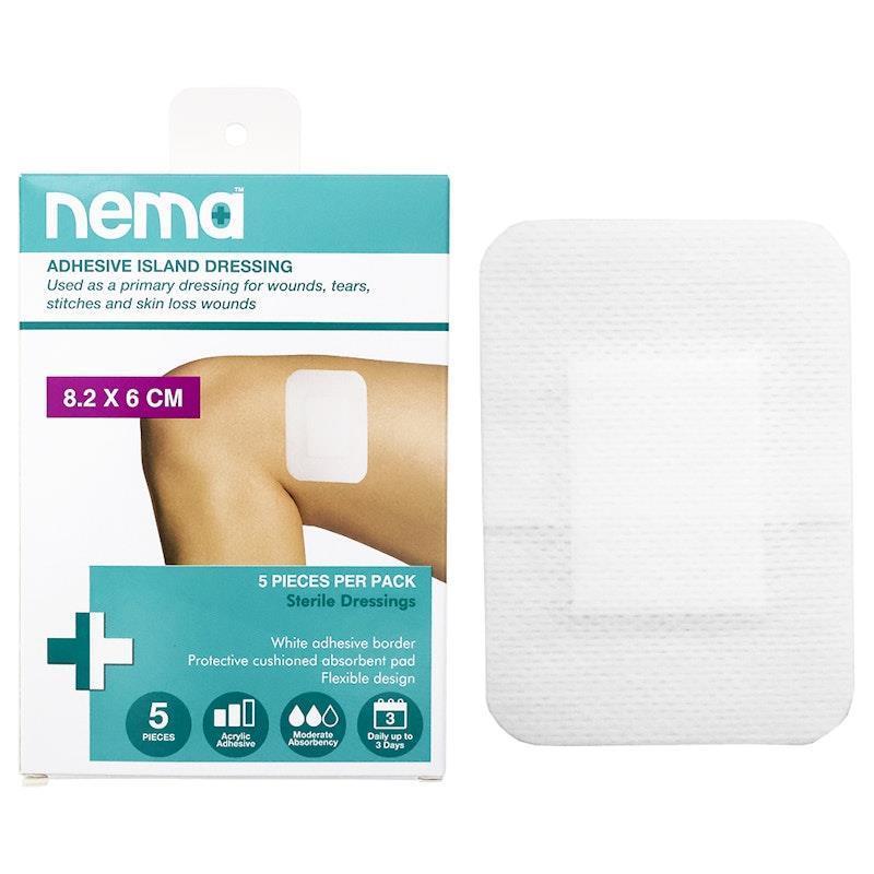 Nema Adhesive Island Dressing Non-Adherent Pad Sterile 8.2 x 6cm 5 Pieces/Box