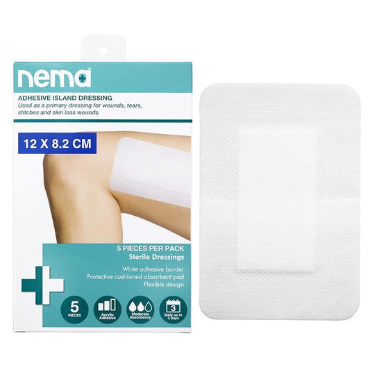 Nema Adhesive Island Dressing Non-Adherent Pad Sterile 12 x 8.2cm - 5 Pieces/Box