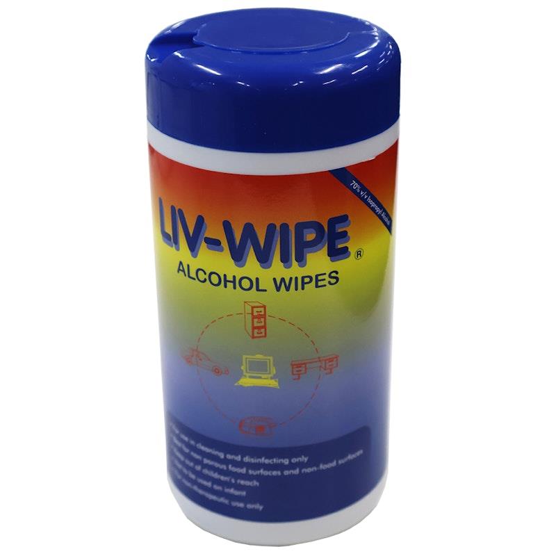 Liv-Wipe Antibacterial 70% Isopropyl Alcohol 100 Wipes 1tub