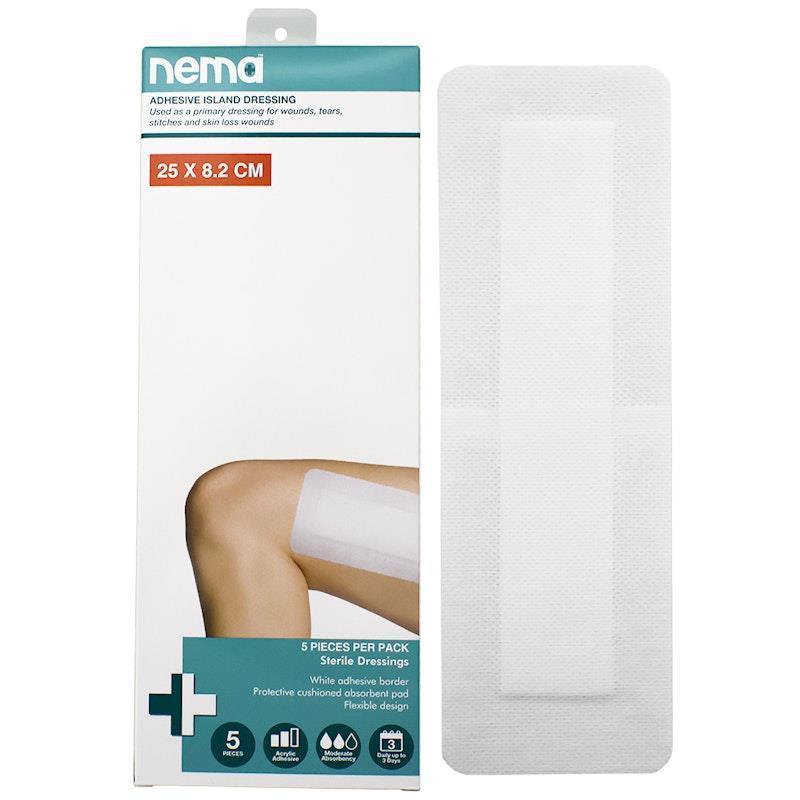 Nema Adhesive Island Dressing Sterile Non-Adherent Pad 25 x 8.2cm 5 pieces/Pack