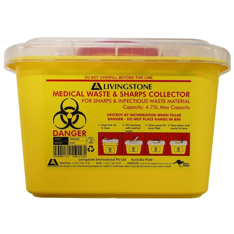 Livingstone Needles Sharps Waste Collector 24.5 x 20 x 16.5 cm 4.75L