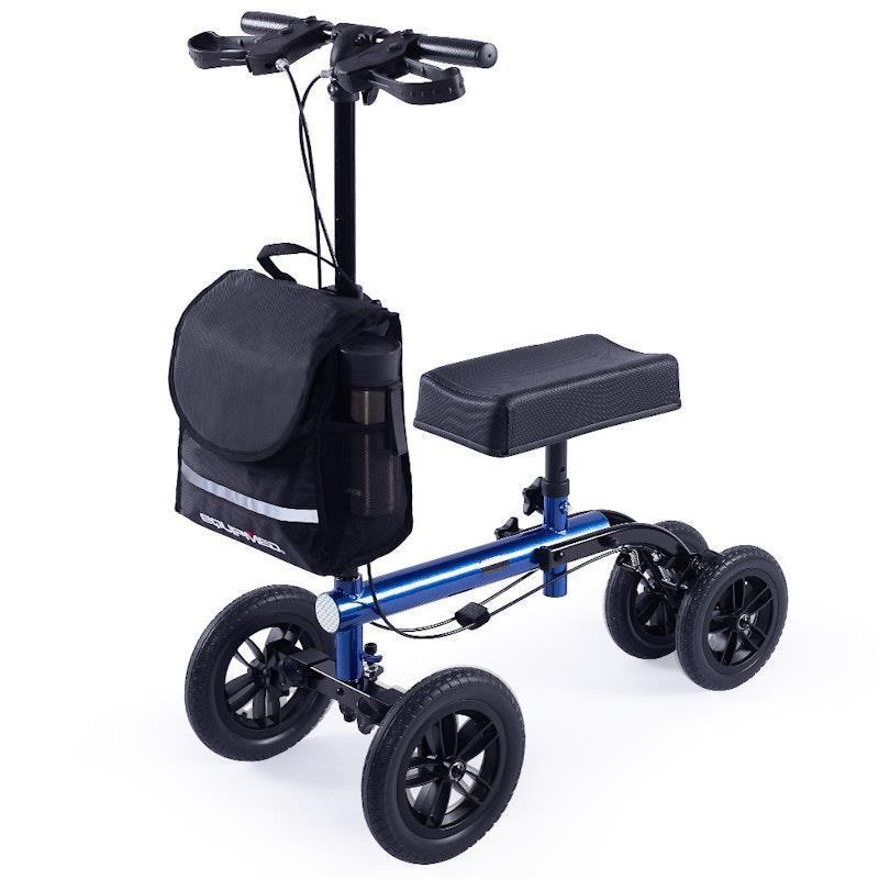Equipmed Knee Scooter Walker 10 Inch Tyres With Dual Breakes & Bag Blue