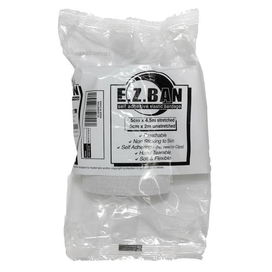 E.Z. BAN Wrap Cohesive Elastic Bandage - White 5cm x 2m Pack