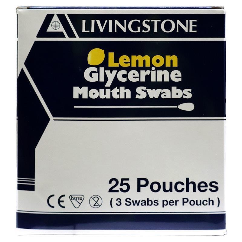 Livingstone Lemon Glycerine Mouth Swabs 25 Sachet/Box