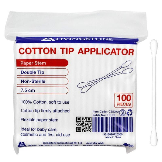 Livingstone Biodegradable Cotton Tip Applicators - 100 Pieces (7.5cm)