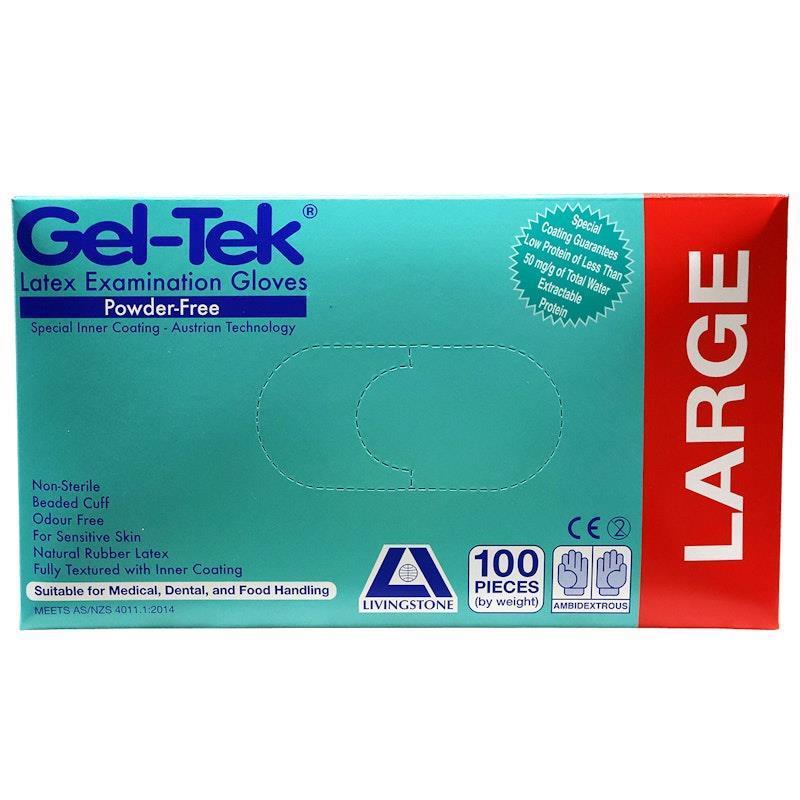 Geltek Latex Examination Gloves Powder Free Large Cream 100 Pieces/Box