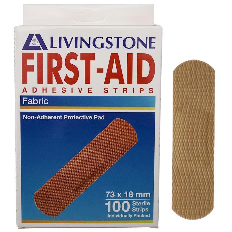 Livingstone Adhesive Fabric First Aid Strips with Pad 73 x 18mm 100 Pieces/Box