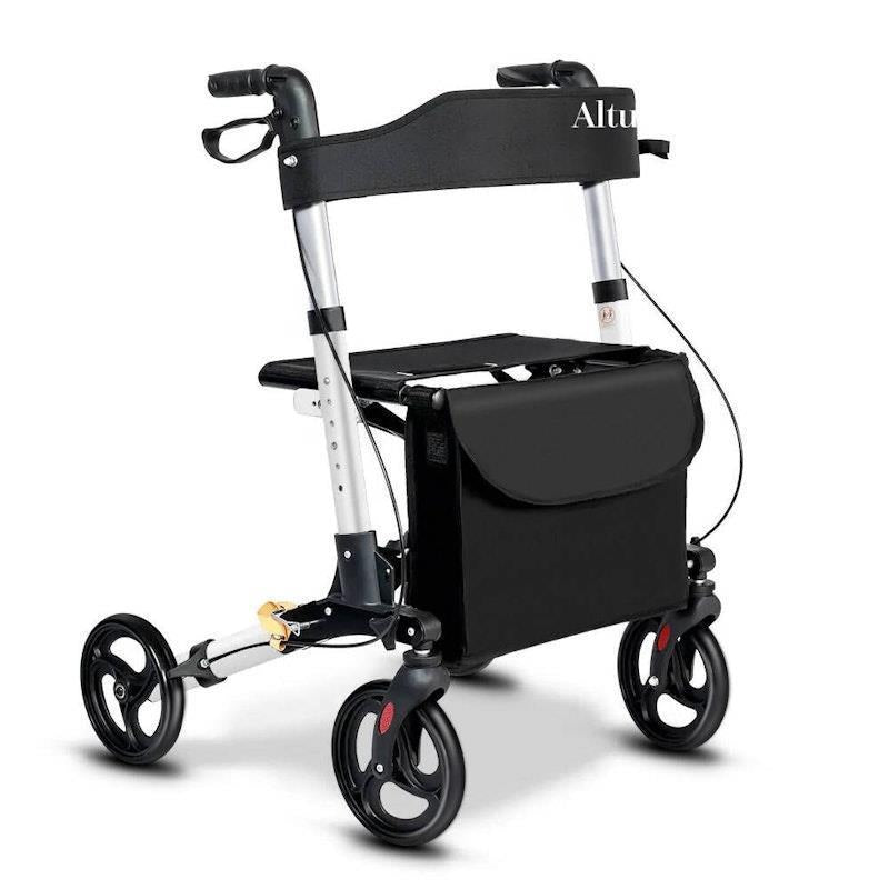 Altus Euro Walker with Seat Mobility Rollator Seat Back Bag Aluminium Frames Silver