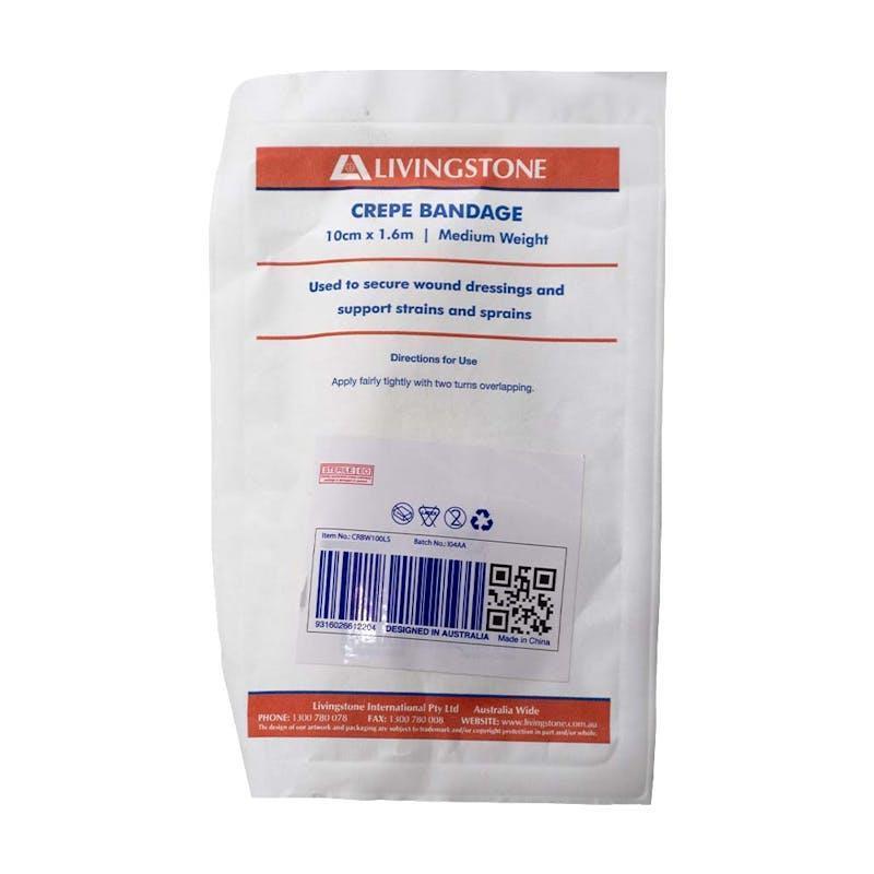Livingstone Crepe Bandage without Clips Medium Weight Sterile 10cm x 1.6m 1 Piece