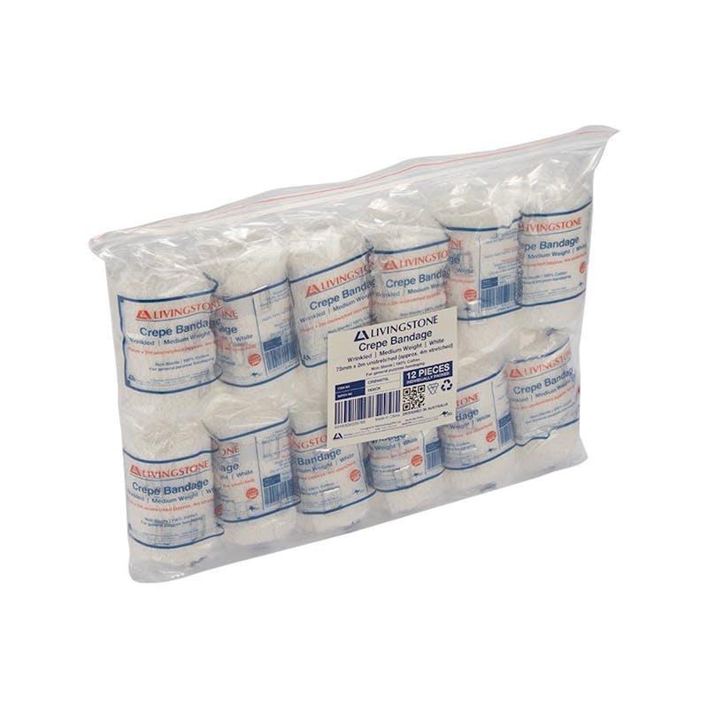 Livingstone Crepe Bandage Medium Weight 7.5cm x 4m 12 Pieces/Pack