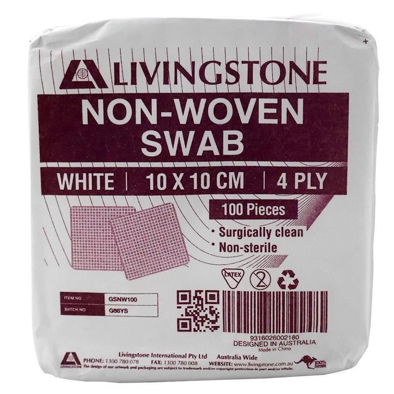 Livingstone Non-Woven Swabs White 4 Ply 10 x 10cm 100 Pieces/Box