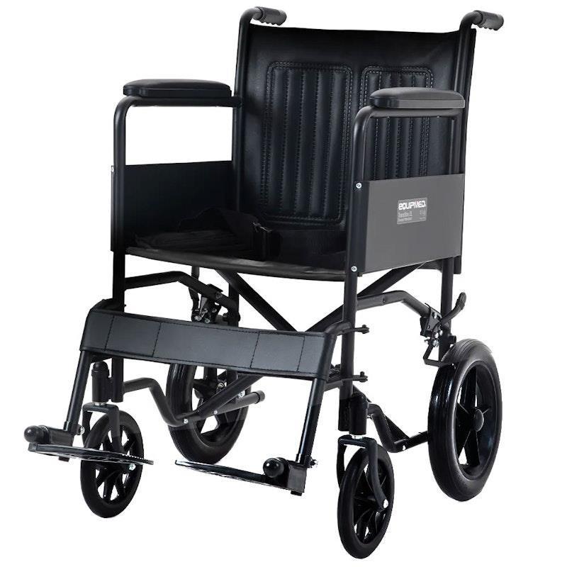 Equipmed Folding Transit Manual Wheelchair For S-XL Black