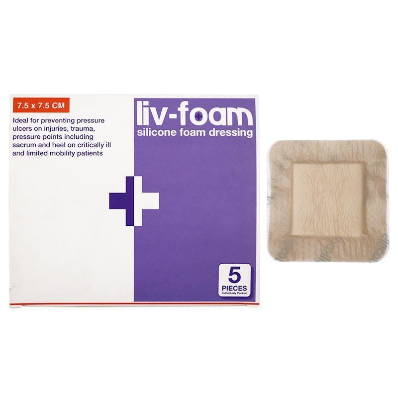 Livingstone Liv-Foam Silicone Foam Dressing with Adhesive Border Self Adherent 7.5 x 7.5cm 5 Pieces/Box
