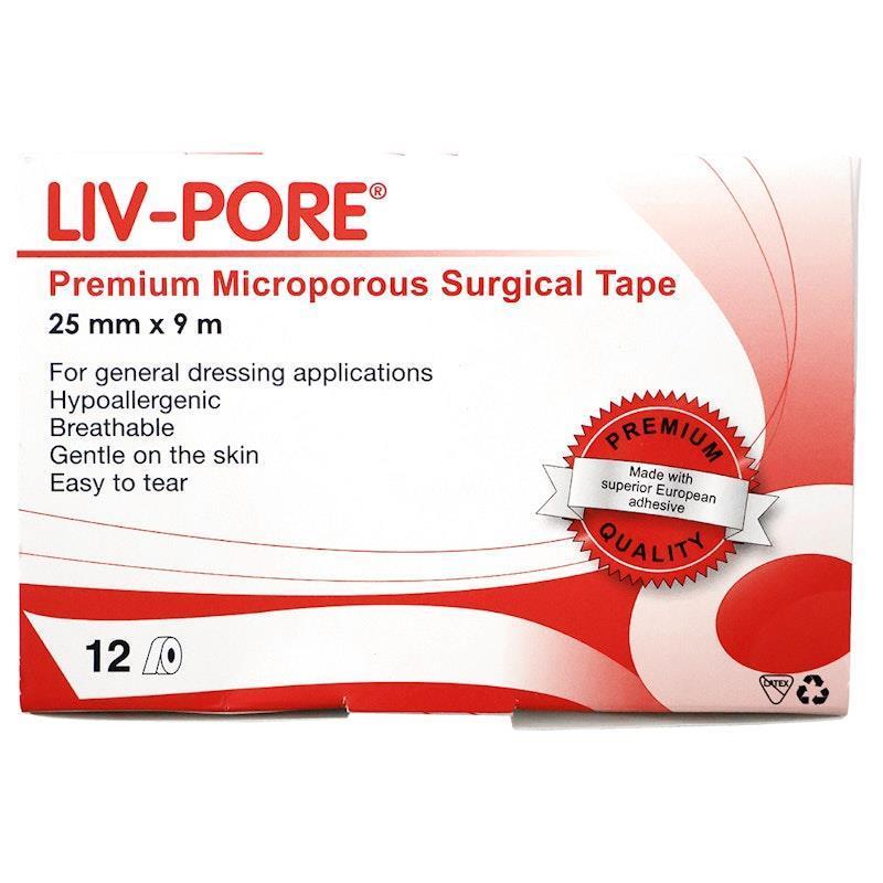 Livingstone Liv-Pore Premium Microporous Surgical Paper Tape - 25mm x 9m (12/Box)