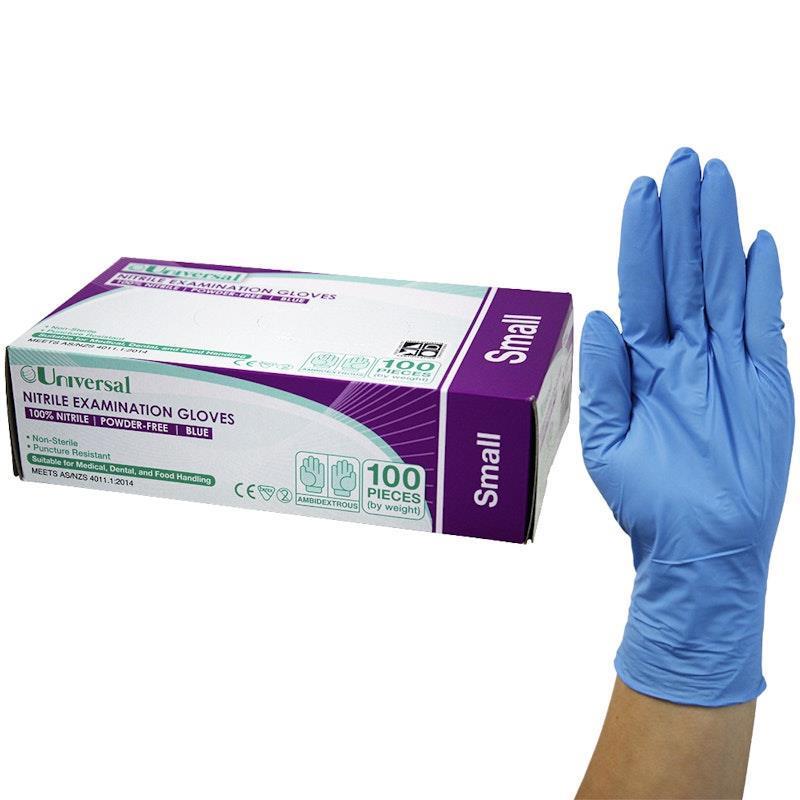 Universal Choice Nitrile Examination Gloves AS NZ Powder Free Small 100 Pieces/Box