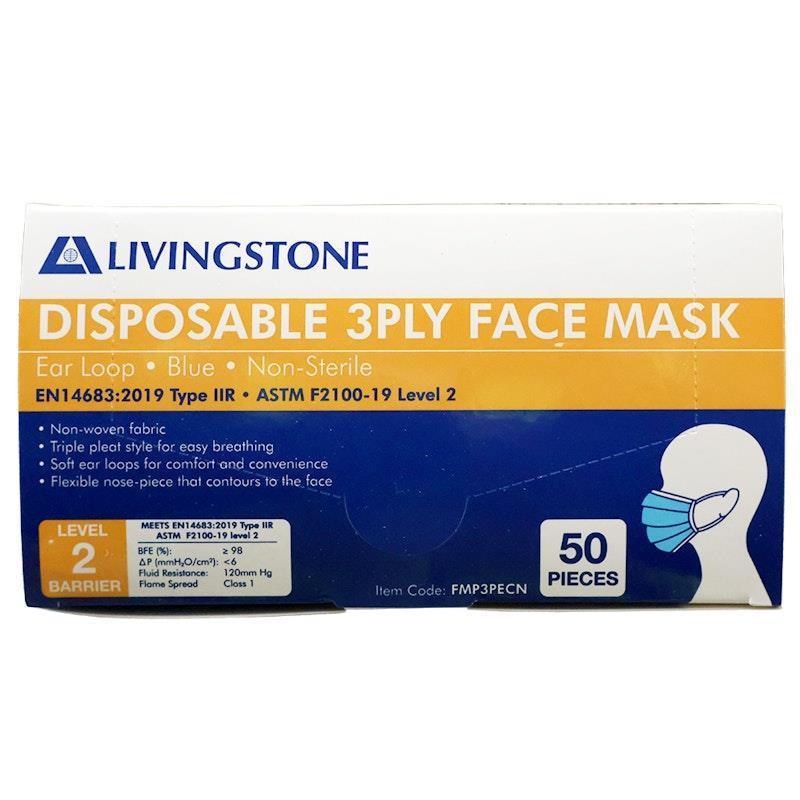 Livingstone Face Mask Level 2 3-Ply Earloop Blue 50 Pieces/Box