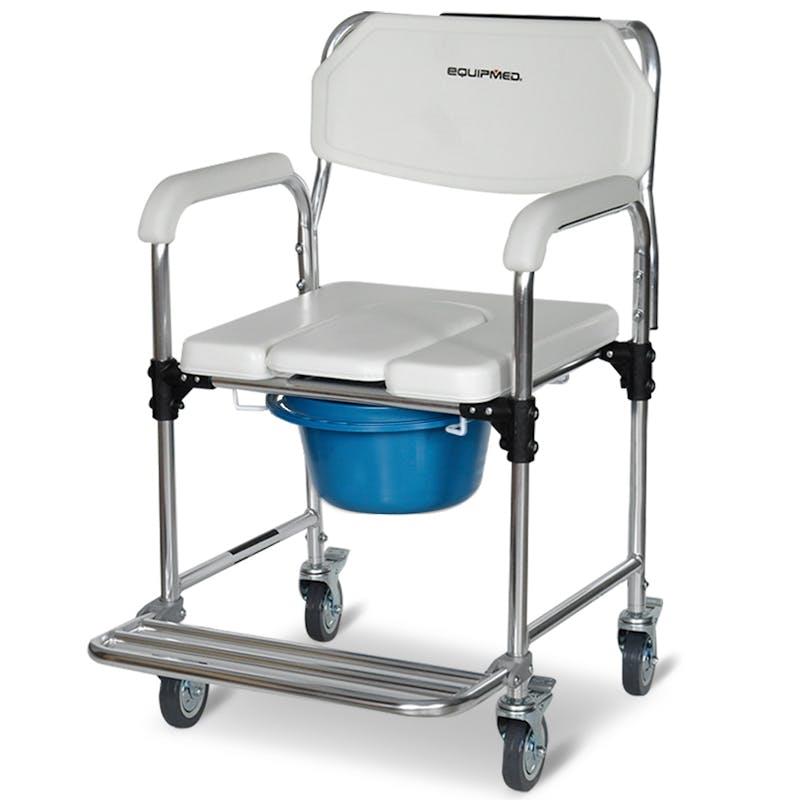 Equipmed Commode Shower Chair with Wheels White & Blue