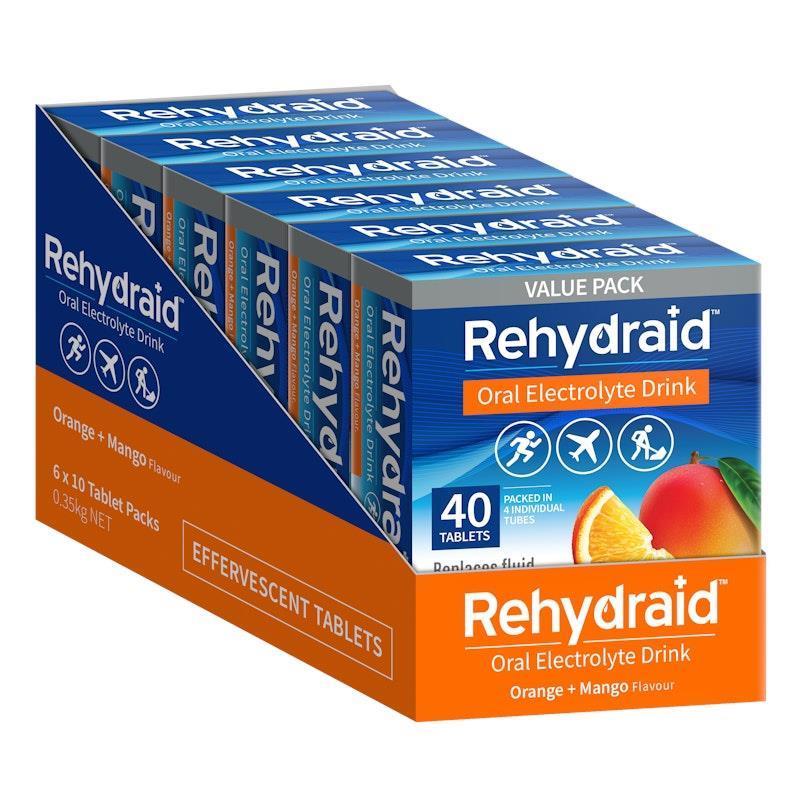 Rehydraid Electrolyte Effervescent Tablets - Orange & Mango (6x40 Pack ...