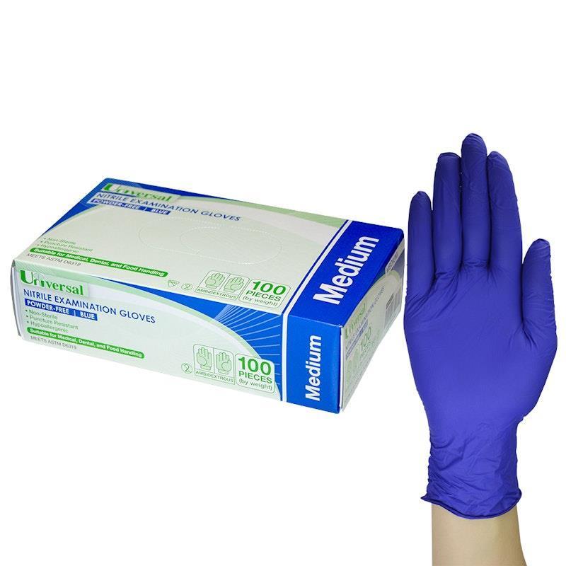 Universal Nitrile Examination Gloves ASTM Powder Free Medium 100 Pieces/Box