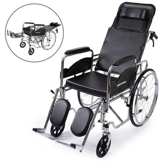 Equipmed SmartRide Deluxe Folding Manual Reclining Wheelchair - Black