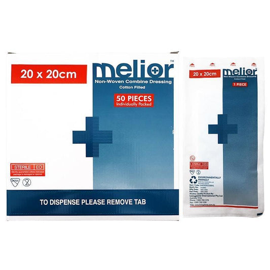 Melior Combine Dressing Pads Sterile 20 x 20cm - 50 Pieces/Box
