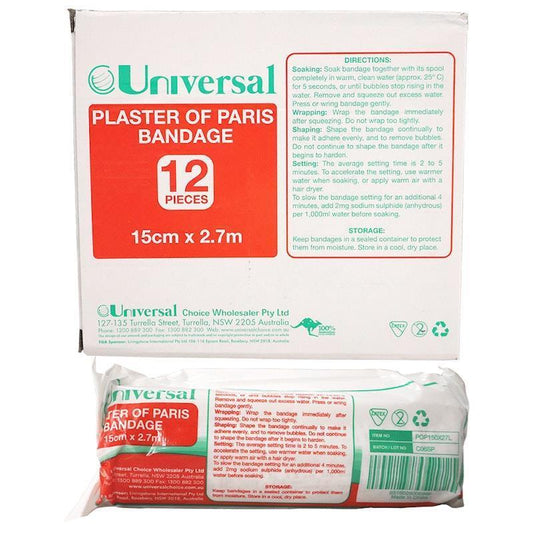 Universal Choice Plaster of Paris Cast Bandage - 15cm x 2.7m, 12 Pieces/Box
