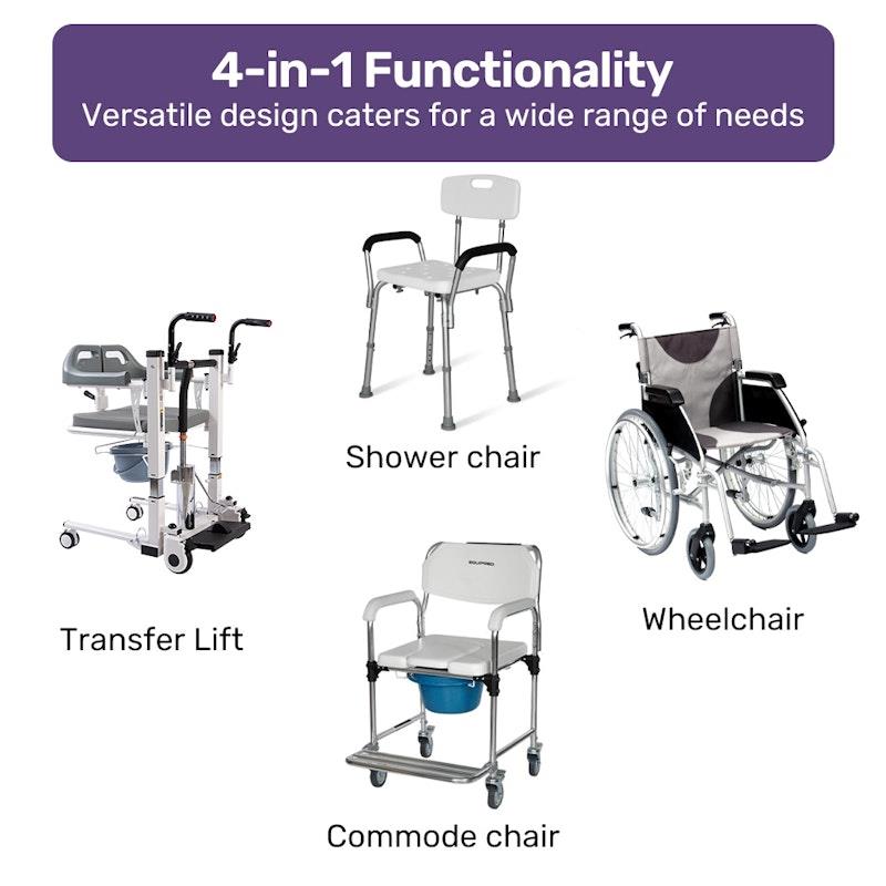 Equipmed Hydraulic 4-in-1 Patient Lift Transfer Chair - White