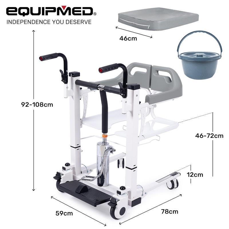 Equipmed Hydraulic 4-in-1 Patient Lift Transfer Chair - White
