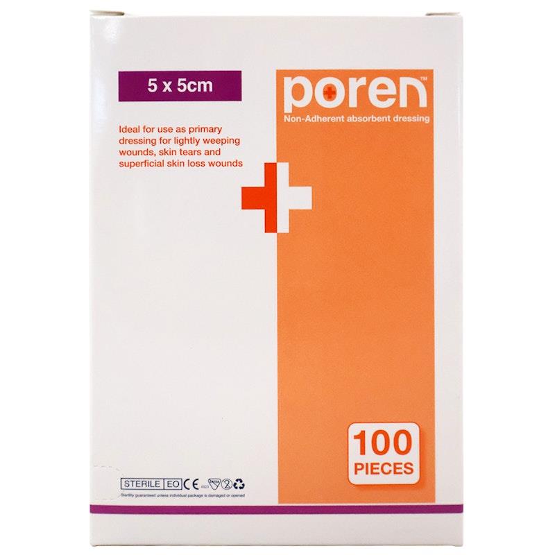 Poren Sterile Non-Adherent Absorbent Dressing - 5 x 5cm (100 Pieces/Box)