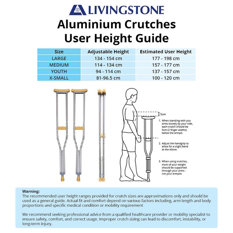 Livingstone Adjustable Aluminium Underarm Crutches - 74-94cm (1 Pair)