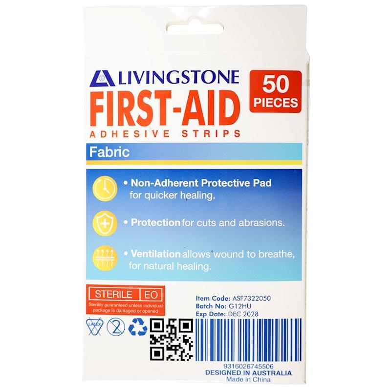Livingstone Adhesive Fabric First Aid Strips with Pad - Sterile, 73 x 22mm, 50 Pieces/Box