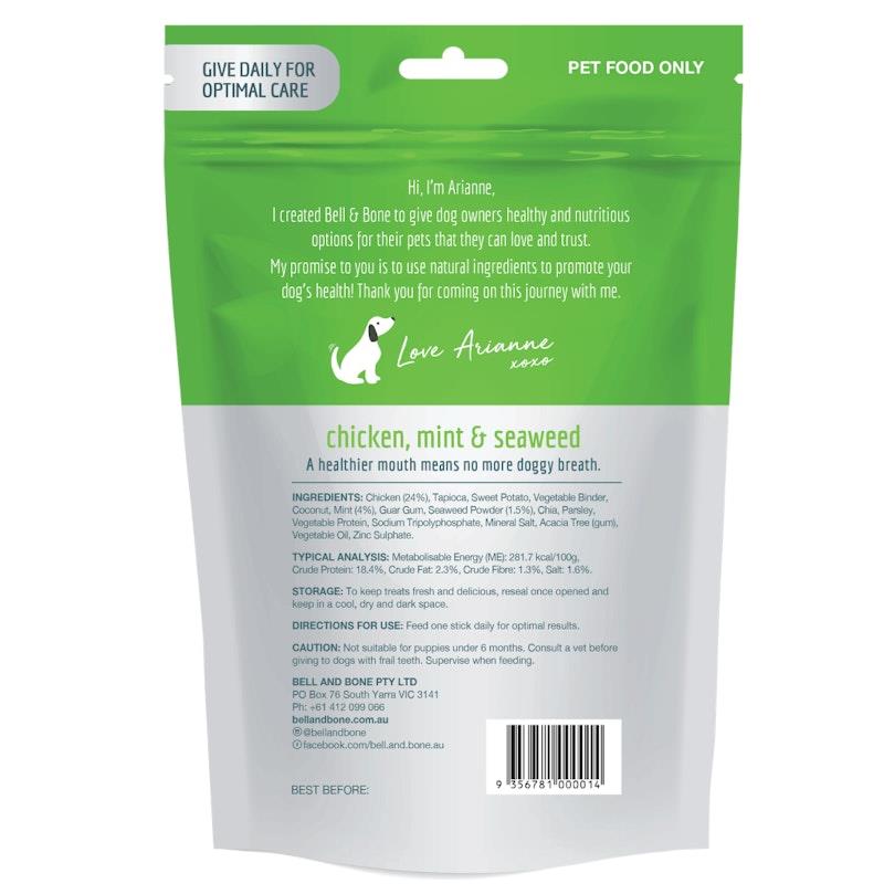 Bell & Bone Large Chicken, Mint & Seaweed Dental Sticks - 7 Sticks