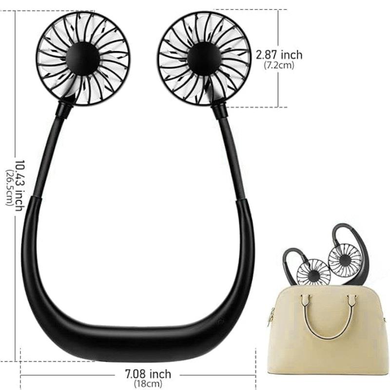 Living Today Sports Rechargeable Neck Fan - Portable 3 Speeds USB Charging (Black)