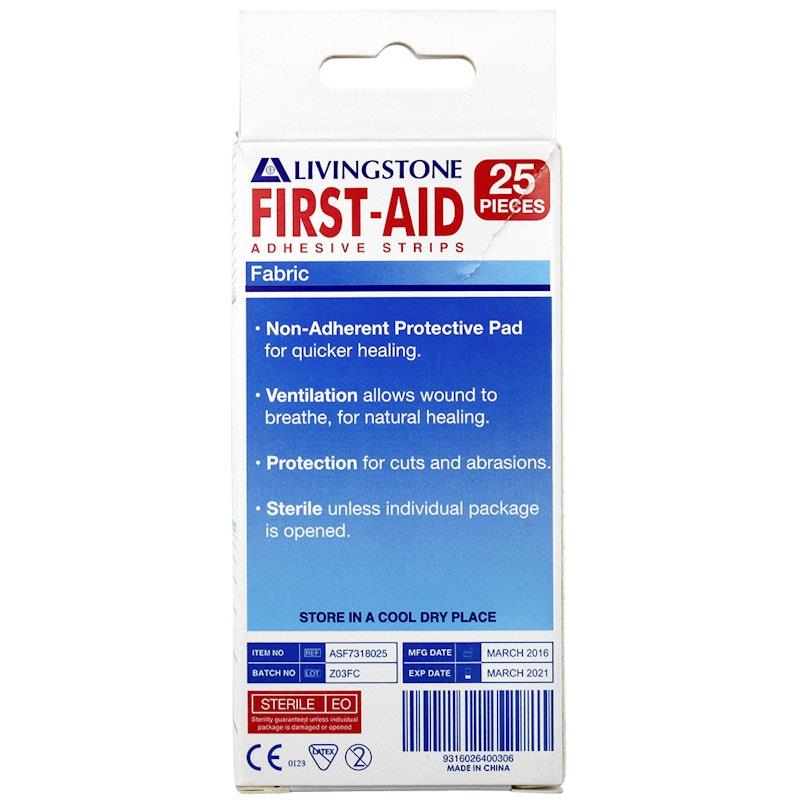 Livingstone Sterile Adhesive Fabric First Aid Strips - 73 x 18mm, 25 Pieces/Box