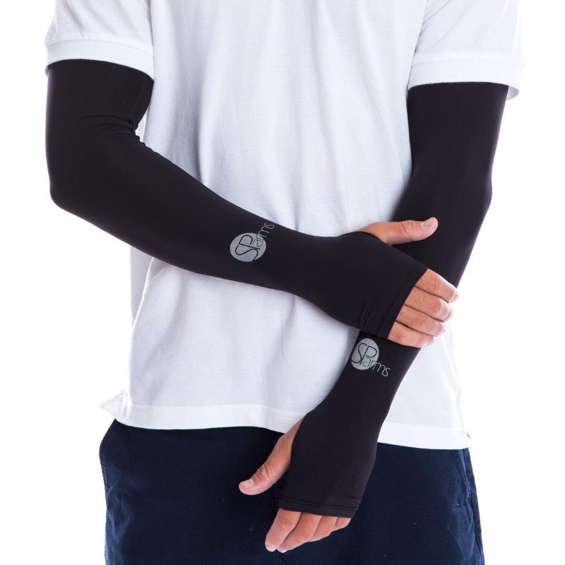 SParms UPF50+ Sun Protection Arm Sleeves with Thumbhole (Black) - Medium
