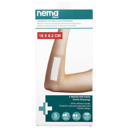 Nema Aqua Waterproof Island Film Dressing - Non-Adherent Pad 18 x 8.2cm (5 Pieces/Box)