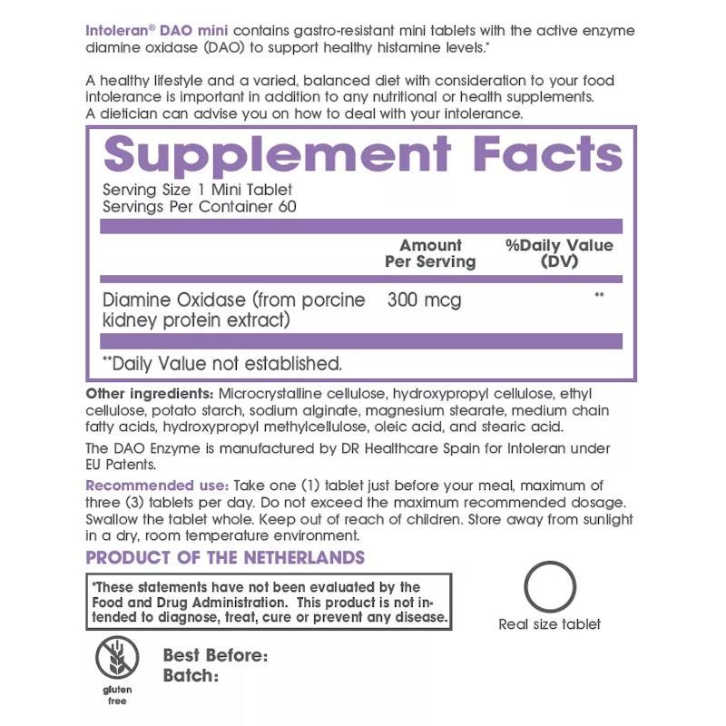 Intoleran DAO Mini - 60 Tablets for Histamine Intolerance