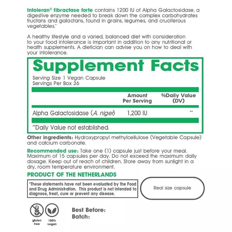 Intoleran Fibractase 1200 - 108 Capsules for Fructan and Galactan Intolerance Relief