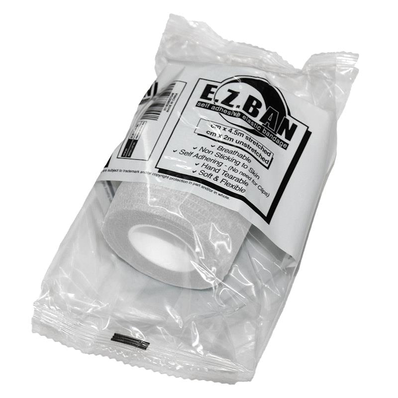 E.Z. BAN Wrap Cohesive Elastic Bandage - White 2.5cm x 2m Pack