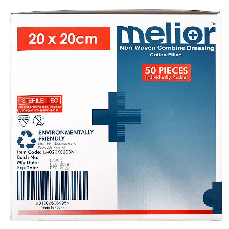 Melior Combine Dressing Pads Sterile 20 x 20cm - 50 Pieces/Box