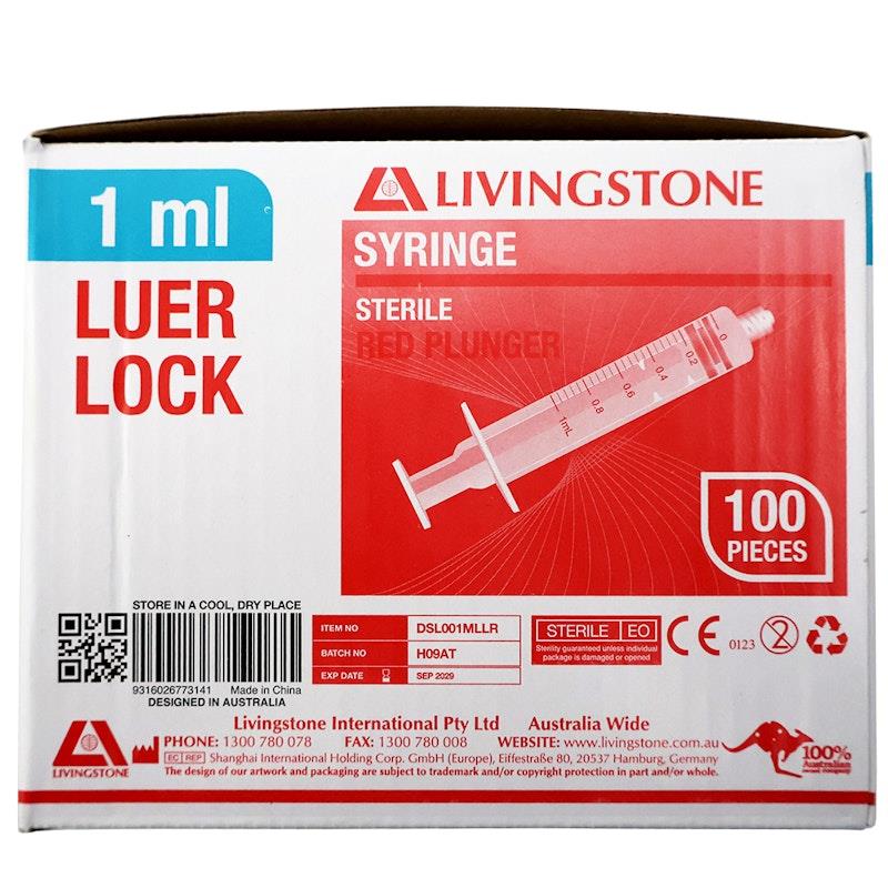 Livingstone 1ml Luer Lock Syringe with Red Plunger - Sterile (100 Pieces)