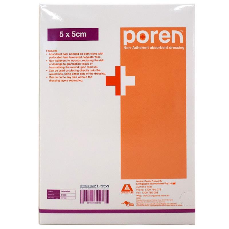 Poren Sterile Non-Adherent Absorbent Dressing - 5 x 5cm (100 Pieces/Box)