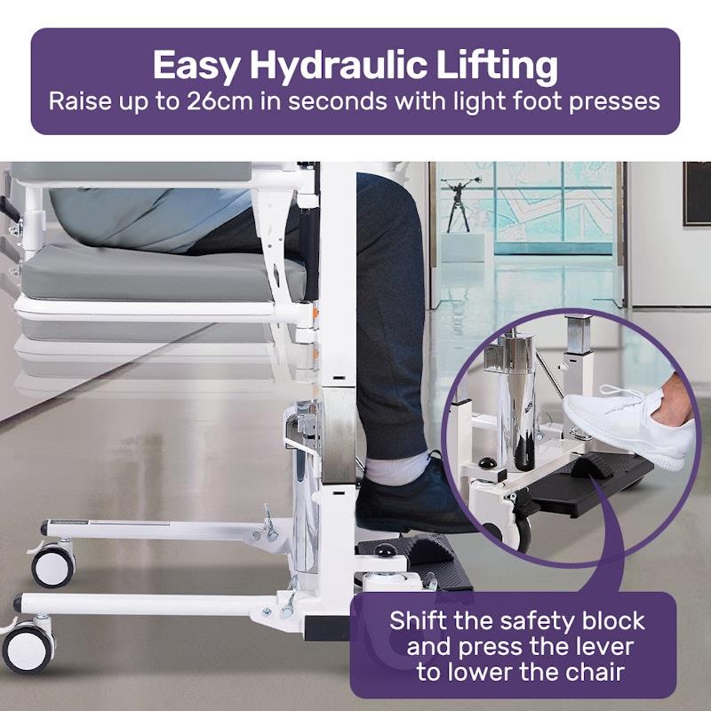 Equipmed Hydraulic 4-in-1 Patient Lift Transfer Chair - White